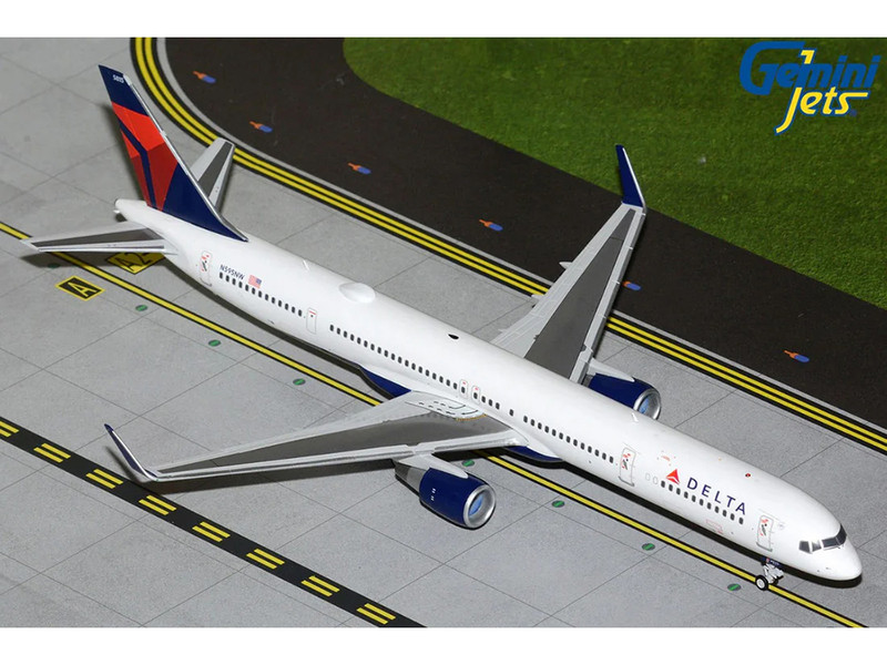 Boeing 757 300 Commercial Aircraft Delta Air Lines N595NW White with Blue and Red Tail Gemini 200 Series 1/200 Diecast Model Airplane GeminiJets G2DAL1418