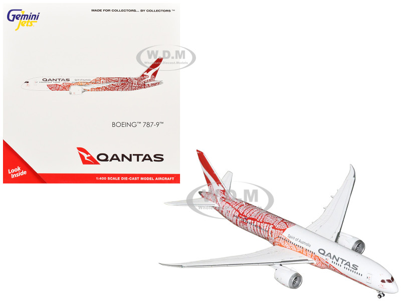 Boeing 787-9 Commercial Aircraft "Qantas - Yam Dreaming" (VH-ZND) White with Red Graphics 1/400 Diecast Model Airplane by GeminiJets GJQFA2385