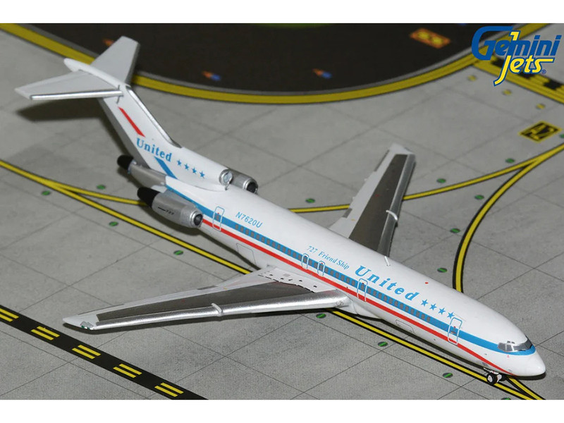 Boeing 727-200 Commercial Aircraft "United Airlines - Stars & Bars/Friend Ship" (N7620U) White with Red and Blue Stripes 1/400 Diecast Model Airplane by GeminiJets GJUAL2352