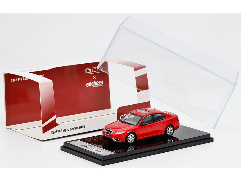 2008 Saab 9 3 Aero Sedan Red with Sunroof 1/64 Diecast Model Car GCD x Enchery GE-005-25