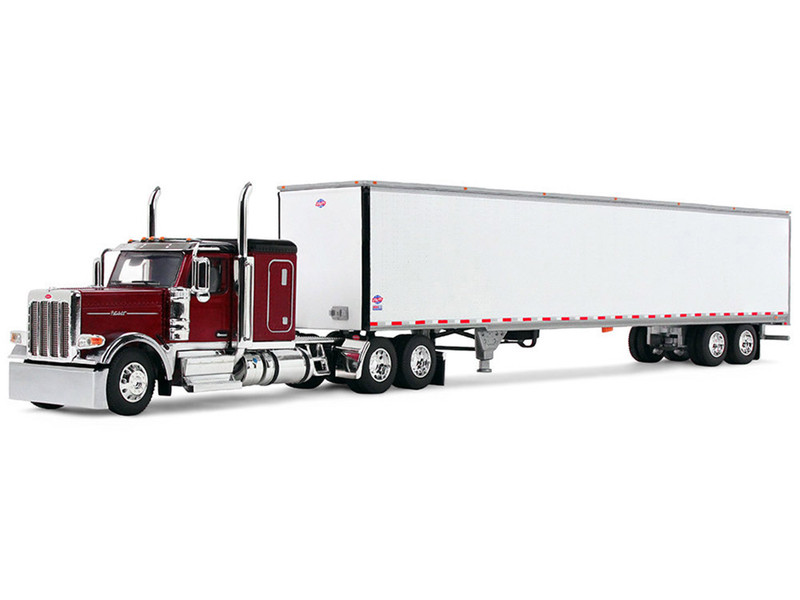 Peterbilt 589 with 58 Flat Top Sleeper and 53 Utility Trailer Legendary Red with Black Top 1/64 Diecast Model DCP/First Gear 60-2171