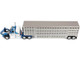 Kenworth W900A with 36 Sleeper and 45 Wilson Vintage Livestock Trailer Mariner Blue and White with Silver Trailer 1/64 Diecast Model DCP/First Gear 60-2136