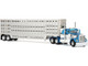 Kenworth W900A with 36 Sleeper and 45 Wilson Vintage Livestock Trailer Mariner Blue and White with Silver Trailer 1/64 Diecast Model DCP/First Gear 60-2136
