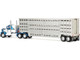 Kenworth W900A with 36 Sleeper and 45 Wilson Vintage Livestock Trailer Mariner Blue and White with Silver Trailer 1/64 Diecast Model DCP/First Gear 60-2136