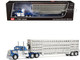 Kenworth W900A with 36 Sleeper and 45 Wilson Vintage Livestock Trailer Mariner Blue and White with Silver Trailer 1/64 Diecast Model DCP/First Gear 60-2136