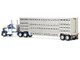 Kenworth W900A with 36 Sleeper and 45 Wilson Vintage Livestock Trailer Mariner Blue and White with Silver Trailer 1/64 Diecast Model DCP/First Gear 60-2136