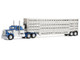 Kenworth W900A with 36 Sleeper and 45 Wilson Vintage Livestock Trailer Mariner Blue and White with Silver Trailer 1/64 Diecast Model DCP/First Gear 60-2136