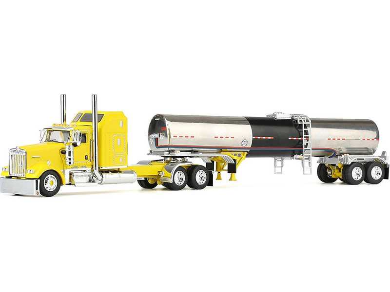 Kenworth W900L with 60 Aerodyne Sleeper and Brenner Tank Trailer Double C Transport Yellow 1/64 Diecast Model DCP/First Gear 60-2147