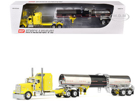 Kenworth W900L with 60 Aerodyne Sleeper and Brenner Tank Trailer Double C Transport Yellow 1/64 Diecast Model DCP/First Gear 60-2147