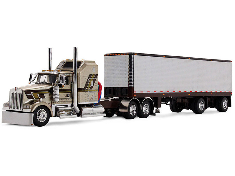 Kenworth W900L with 60 Aerodyne Sleeper and 40 Vintage Trailer Red s Favorites Jason Sanders Beige with Stripes 1/64 Diecast Model DCP/First Gear 69-2091
