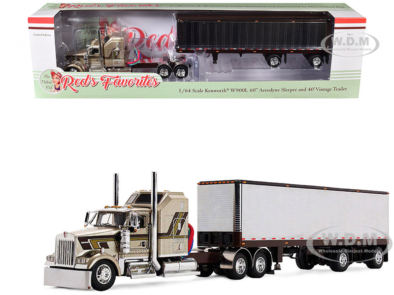Kenworth W900L with 60 Aerodyne Sleeper and 40 Vintage Trailer Red s Favorites Jason Sanders Beige with Stripes 1/64 Diecast Model DCP/First Gear 69-2091