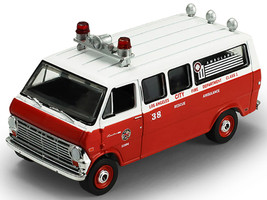 1969 Ford Econoline Ambulance Los Angeles Fire Department Red and White Fire & Rescue Series #5 1/64 Diecast Model Car Greenlight 67070B