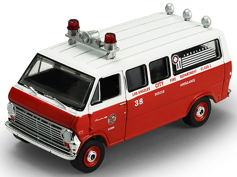 1969 Ford Econoline Ambulance Los Angeles Fire Department Red and White Fire & Rescue Series #5 1/64 Diecast Model Car Greenlight 67070B