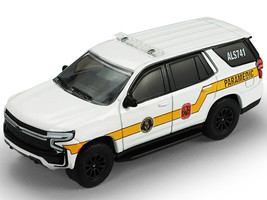 2024 Chevrolet Tahoe Montgomery County Maryland Fire & Rescue Bethesda Chevy Chase Rescue Squad White with Yellow Stripes Fire & Rescue Series #5 1/64 Diecast Model Car Greenlight 67070D