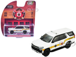 2024 Chevrolet Tahoe Montgomery County Maryland Fire & Rescue Bethesda Chevy Chase Rescue Squad White with Yellow Stripes Fire & Rescue Series #5 1/64 Diecast Model Car Greenlight 67070D