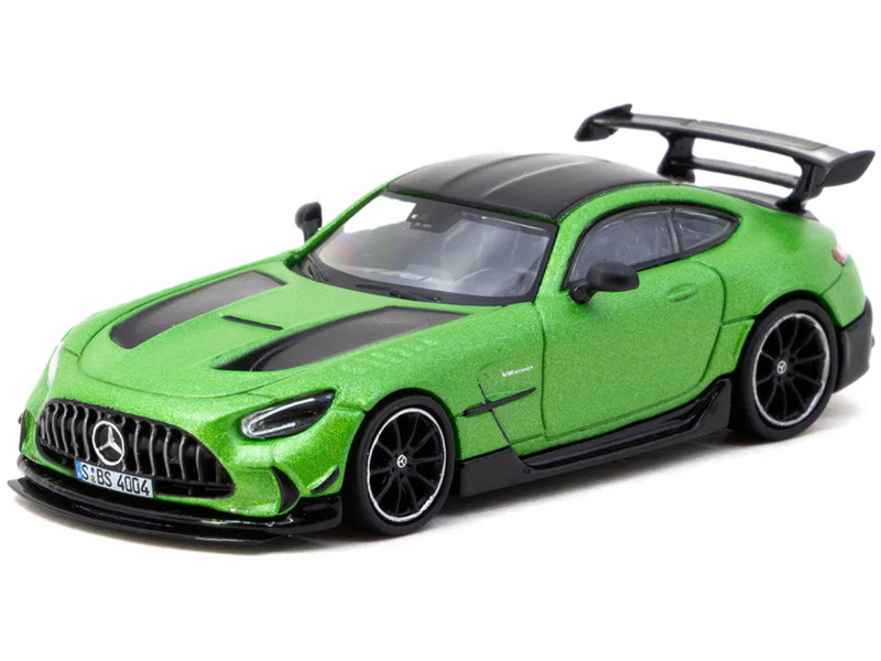Mercedes Benz AMG GT Black Series Green Metallic with Black Top and Hood Stripes Global64 Series 1/64 Diecast Model Tarmac Works T64G-042-GR
