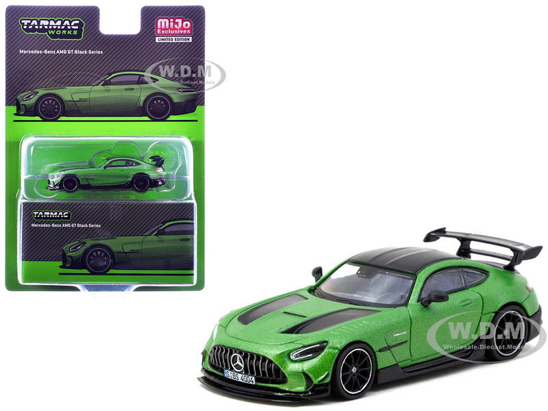 Mercedes Benz AMG GT Black Series Green Metallic with Black Top and Hood Stripes Global64 Series 1/64 Diecast Model Tarmac Works T64G-042-GR