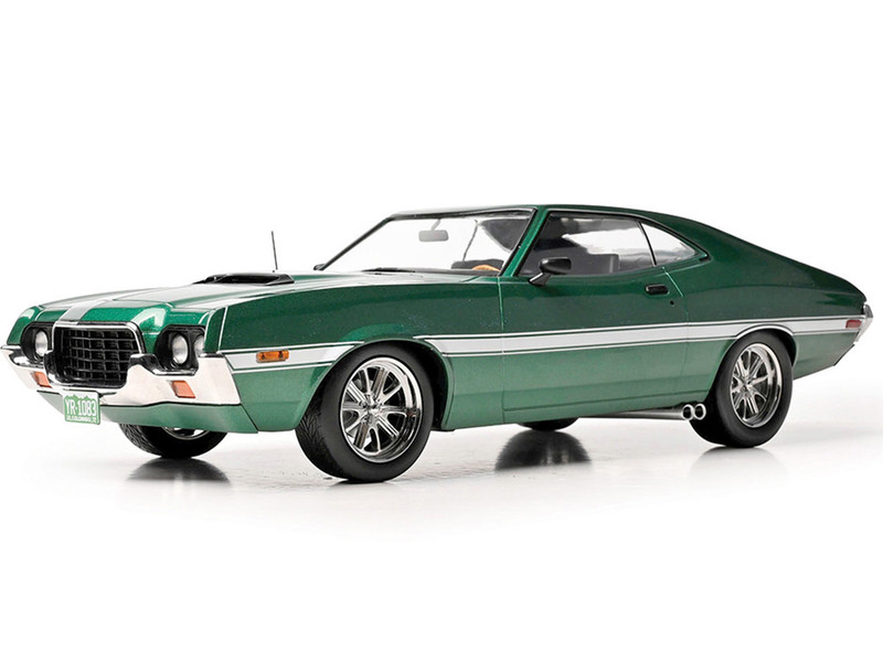 1972 Ford Gran Torino Sport 2 Door Green Metallic with White Stripes 1/18 Diecast Model Car IXO Models 18CMC26422