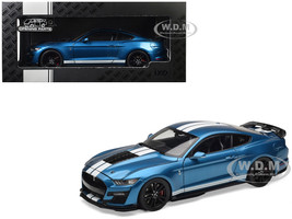 2022 Ford Mustang Shelby GT500 Blue Metallic with White Stripes 1/18 Diecast Model Car IXO Models 18RDC244-FO