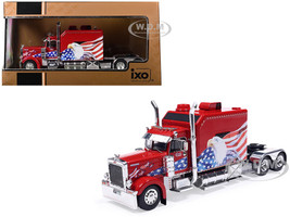 2002 Peterbilt 379 Custom Truck Tractor Red with Patriotic Graphics 1/64 Diecast Model IXO Models 64TR016A