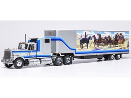 1980 GMC General Truck Tractor with Sleeper Cab and Trailer Silver Metallic with Blue Stripes 1/43 Diecast Model IXO Models TTR03922