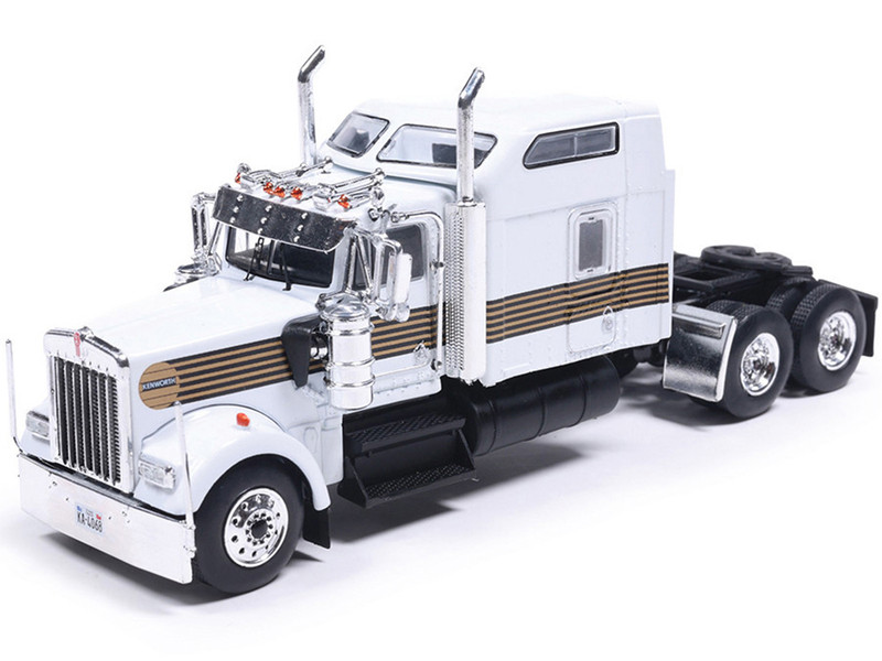 1995 Kenworth W900 Truck Tractor White with Black and Gold Stripes 1/64 Diecast Model IXO Models U64TR011