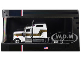 1995 Kenworth W900 Truck Tractor White with Black and Gold Stripes 1/64 Diecast Model IXO Models U64TR011