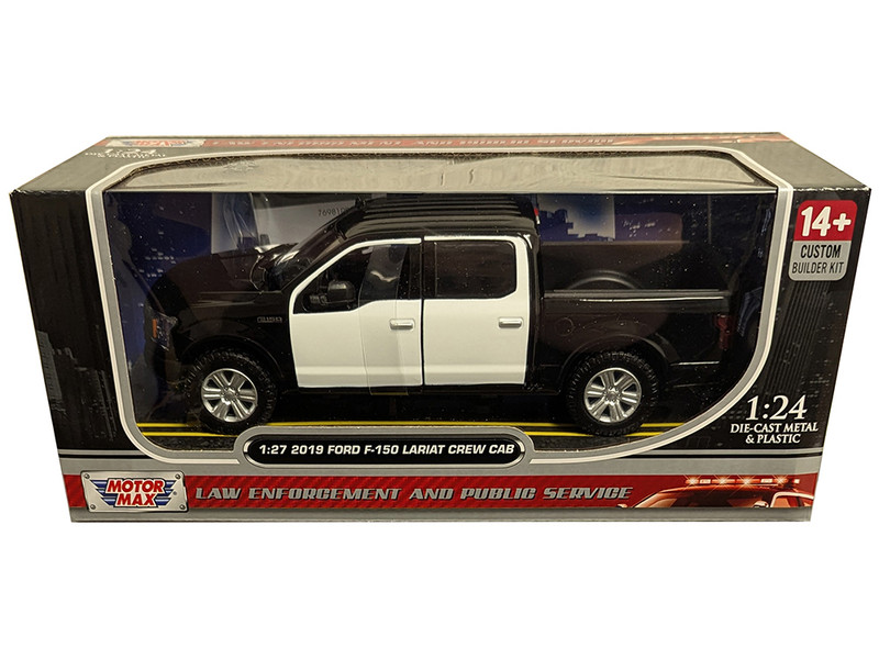 2019 Ford F 150 Lariat Crew Cab Pickup Truck Unmarked Plain Black and White Custom Builder s Kit Law Enforcement and Public Service Series 1/27 Diecast Model Car Motormax 76981BW-BB