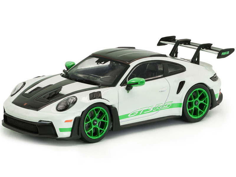 2023 Porsche 911 992 GT3 RS Tribute to Carrera RS Package White with Green Stripes and Black Hood and Top 1/43 Diecast Model Car Solido S4314801