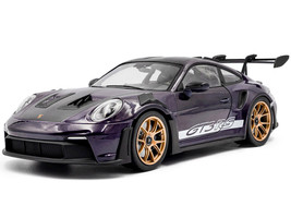 2024 Porsche 911 GT3 RS Weissach Package Viola Purple Metallic with Carbon Hood Stripes and Top 1/18 Diecast Model Car Solido S1812103
