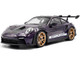 2024 Porsche 911 GT3 RS Weissach Package Viola Purple Metallic with Carbon Hood Stripes and Top 1/18 Diecast Model Car Solido S1812103