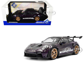 2024 Porsche 911 GT3 RS Weissach Package Viola Purple Metallic with Carbon Hood Stripes and Top 1/18 Diecast Model Car Solido S1812103