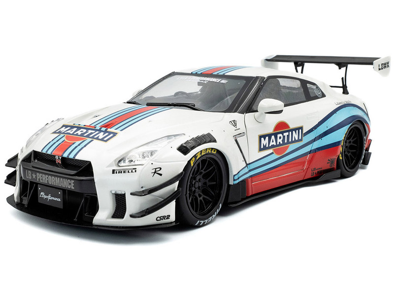 2024 Nissan GT R R35 RHD Right Hand Drive with Liberty Walk 2 0 Body Kit Martini Racing White with Stripes 1/18 Diecast Model Car Solido S1805819