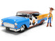 1955 Chevrolet Bel Air Blue with Graphics and Woody Diecast Figure Toy Story Franchise Hollywood Rides Series 1/24 Diecast Model Car Jada 37430
