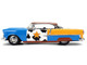 1955 Chevrolet Bel Air Blue with Graphics and Woody Diecast Figure Toy Story Franchise Hollywood Rides Series 1/24 Diecast Model Car Jada 37430
