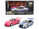 Brian s Nissan Skyline GT R R34 Silver Metallic with Blue Stripes and Suki s Honda S2000 Pink with Graphics Set of 2 Cars Fast & Furious 25th Anniversary Fast & Furious Series 1/24 Diecast Model Cars Jada 37543