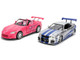 Brian s Nissan Skyline GT R R34 Silver Metallic with Blue Stripes and Suki s Honda S2000 Pink with Graphics Set of 2 Cars Fast & Furious 25th Anniversary Fast & Furious Series 1/24 Diecast Model Cars Jada 37543