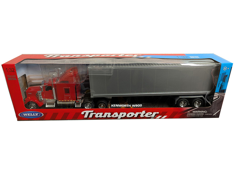 Kenworth W900 Truck Red with Gray Container 1/32 Diecast Model Welly 32663W-RD