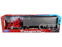 Kenworth W900 Truck Red with Gray Container 1/32 Diecast Model Welly 32663W-RD