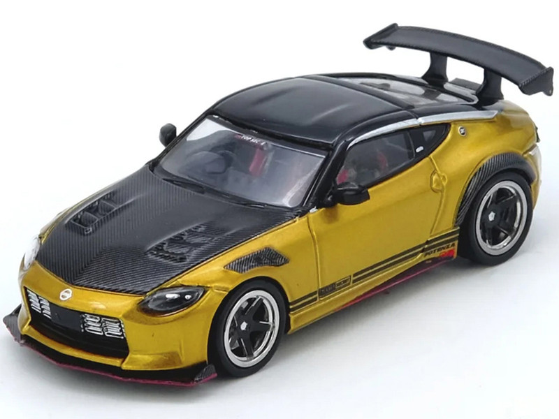 Nissan Fairlady Z Top Secret RZ34 RHD Right Hand Drive Gold Metallic with Carbon Hood and Black Top 1/64 Diecast Model Car Inno Models IN64-400ZTS-GOLD