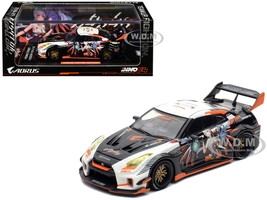 Nissan GT R R35 Widebody RHD Right Hand Drive Black and White with Graphics AORUS X INNO64 Limited Edition 1/64 Diecast Model Car Inno Models IN64-R35LB-AORUS