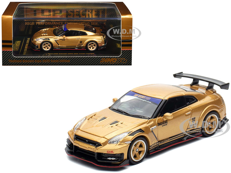 Nissan GT R R35 Top Secret Thailand RHD Right Hand Drive Gold Metallic Thailand Diecast Expo 2025 Event Edition 1/64 Diecast Model Car Inno Models IN64-R35TSTH-TDE25