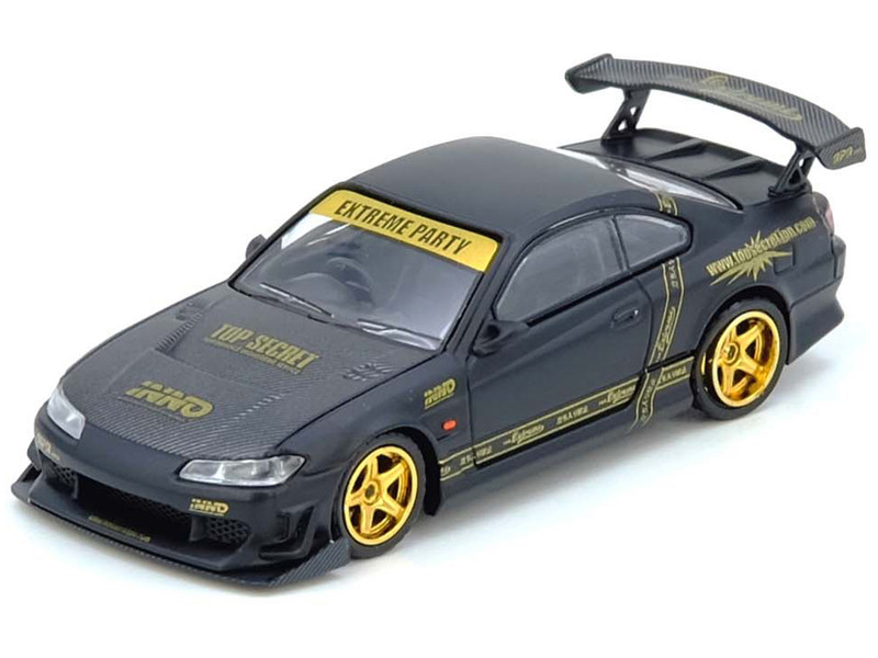 Nissan Top Secret Silvia S15 RHD Right Hand Drive Matt Black with Carbon Hood APA XPO 2025 Event Edition VIP Ticket Bundle 1/64 Diecast Model Car Inno Models IN64-S15TS-APA25VIP