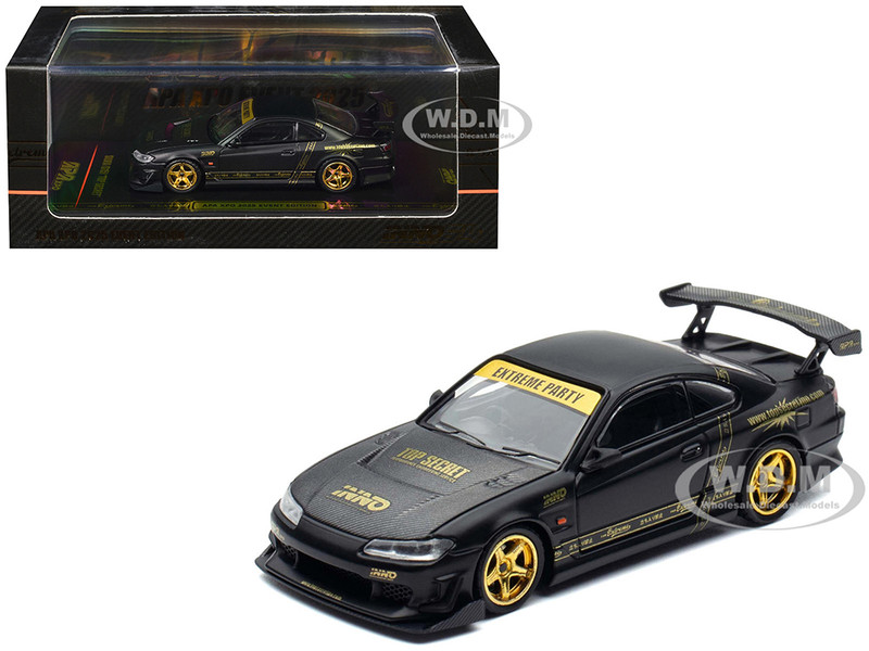 Nissan Top Secret Silvia S15 RHD Right Hand Drive Matt Black with Carbon Hood APA XPO 2025 Event Edition VIP Ticket Bundle 1/64 Diecast Model Car Inno Models IN64-S15TS-APA25VIP