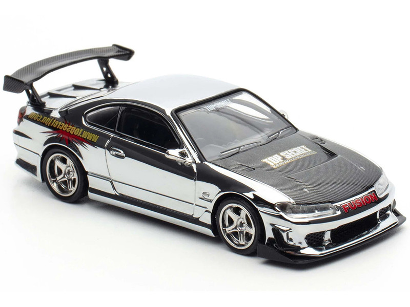 Nissan Top Secret Silvia S15 RHD Right Hand Drive Chrome with Carbon Hood Tokyo Auto Salon Kuala Lumpur 2025 Event Edition 1/64 Diecast Model Car Inno Models IN64-S15TS-TASKL25