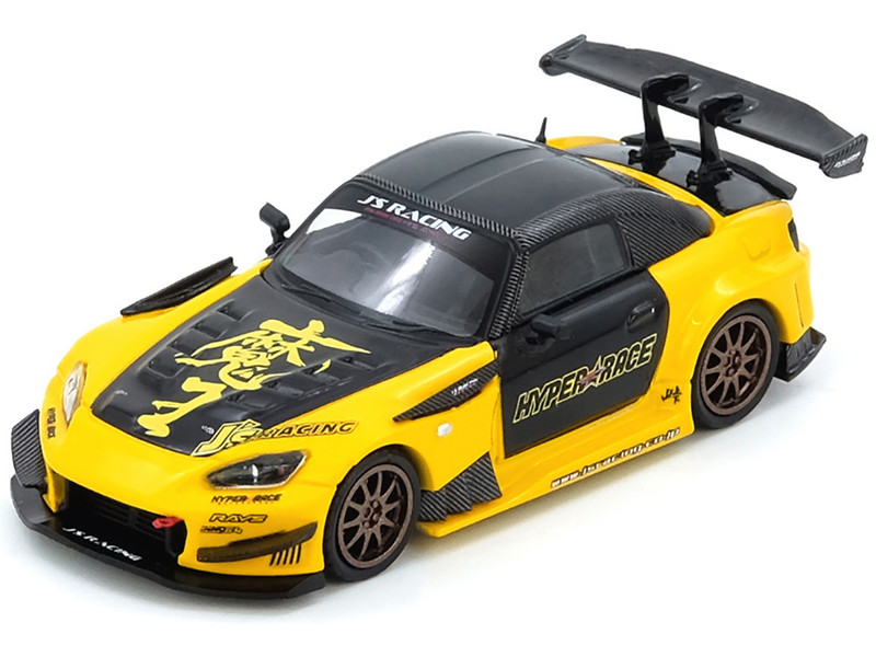 Honda S2000 RHD Right Hand Drive J s Racing Yellow with Carbon Hood and Top with Graphics Tokyo Auto Salon Kuala Lumpur 2025 Event Edition 1/64 Diecast Model Car Inno Models IN64-S2000JS-TASKL25