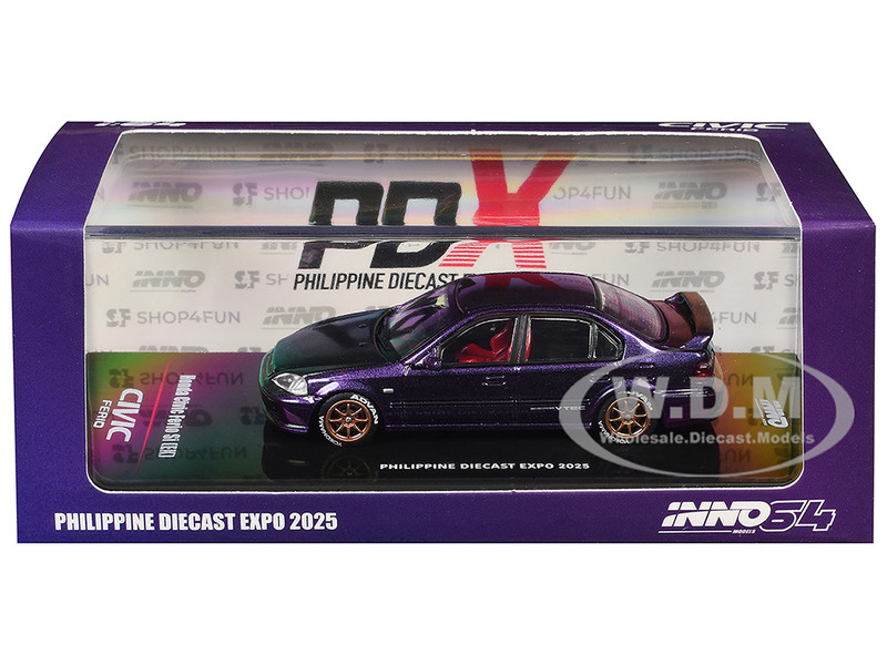 Honda Civic Ferio Si EK RHD Right Hand Drive Midnight Purple Metallic Philippine Diecast Expo 2025 Event Edition 1/64 Diecast Model Car Inno Models IN64-EKS-MP-PDX25