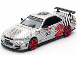 Nissan Skyline GT R R34 RHD Right Hand Drive #65 Black Crow White with Black Pinstripes Singapore Diecast Expo 2025 Event Edition 1/64 Diecast Model Car Inno Models IN64-R34-BC-SGDE25