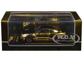 Nissan GT R R35 Nismo RHD Right Hand Drive Gold Chrome with Carbon Hood and Top APA XPO Tokyo Auto Salon Hong Kong 2025 Event Edition 1/64 Diecast Model Car Inno Models IN64-R35N-APAXPO-TASHK25