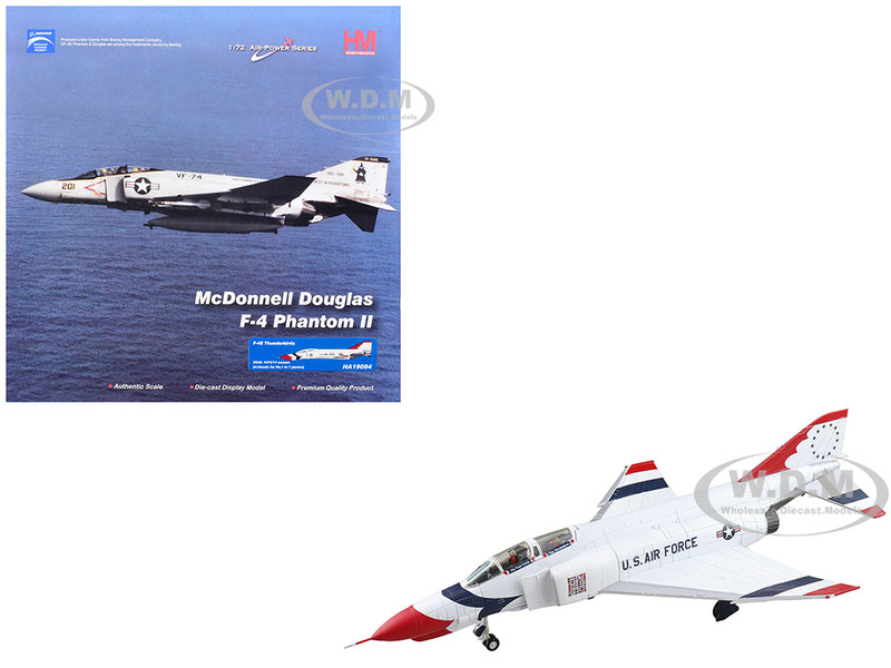 McDonnell Douglas F 4E Phantom II Fighter Bomber Aircraft Thunderbirds with Decals for No 1 to 7 planes 1973 74 Season United States Air Force Air Power Series 1/72 Diecast Model Hobby Master HA19084